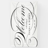 の結婚Welcomeエレガント Script Black and White 横断幕 (縦)