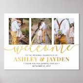 の結婚Welcomeモダン Script 3フォトコラージュ 箔ポスター (正面)