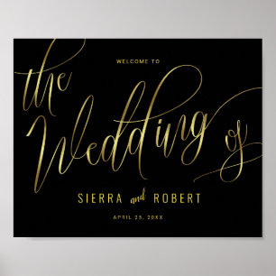 の結婚Welcome Hand Letteredフェイク金ゴールド・スクリプト ポスター