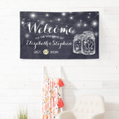 の結婚Welcome Mason Jars String Lights Navy Blue 横断幕 (インサイチュ)