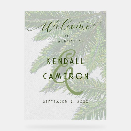 の結婚Welcome Palm Treeの背景 アクリルサイン (正面)