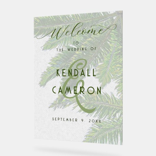 の結婚Welcome Palm Treeの背景 アクリルサイン (傾斜)