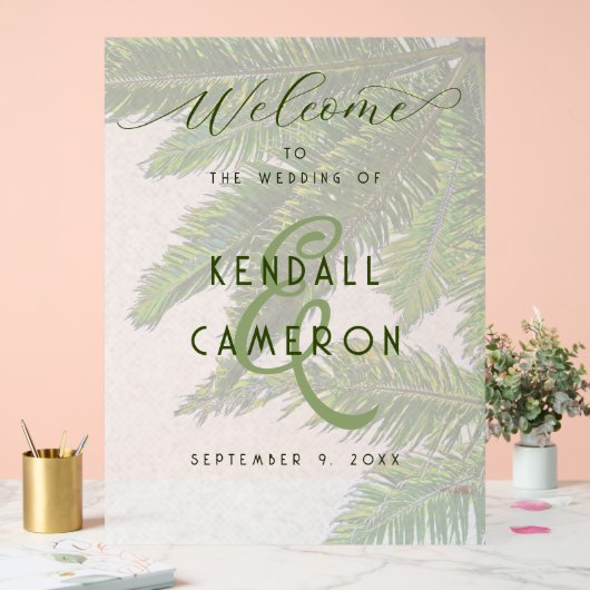 の結婚Welcome Palm Treeの背景 アクリルサイン (ウェディング)
