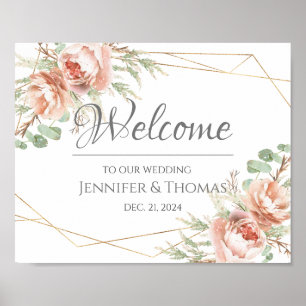 の結婚Welcome Sign赤面バラ ポスター