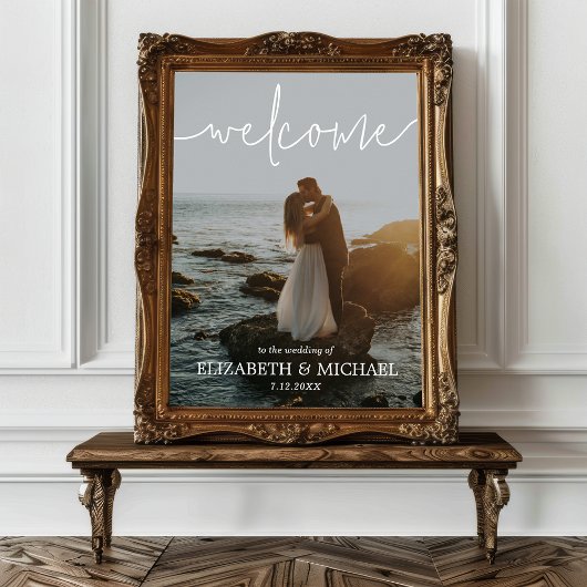 の結婚Welcome Sign Poster写真ホワイトスクリプト ポスター