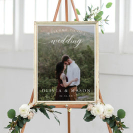 の結婚Welcome Sign Poster with Photo White ポスター