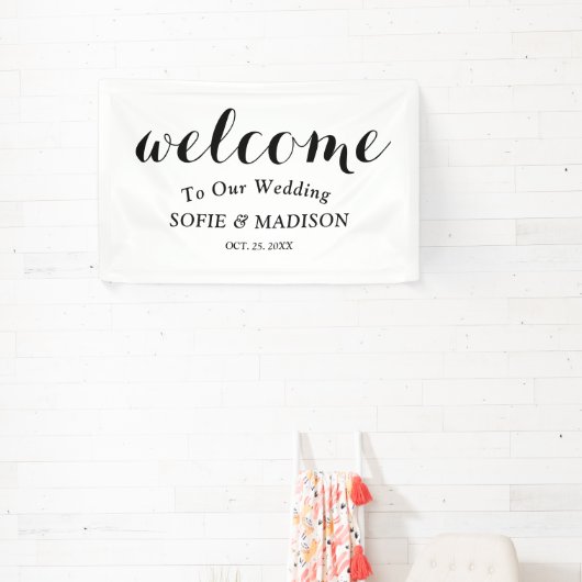 の結婚Welcome Sign with エレガント Black Script 横断幕 (インサイチュ)