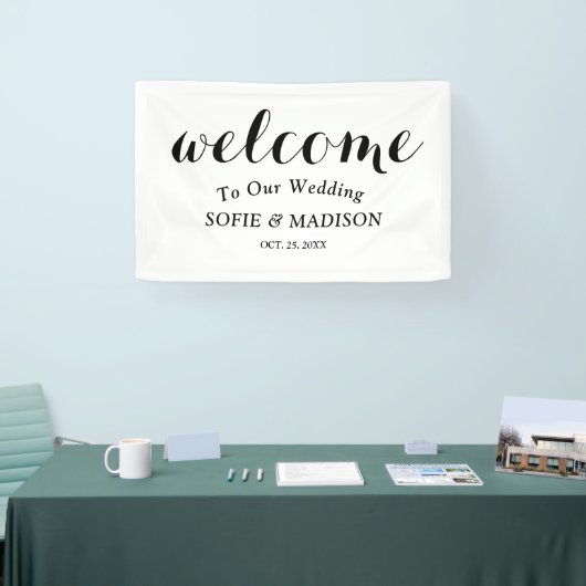 の結婚Welcome Sign with エレガント Black Script 横断幕 (トレードショー)