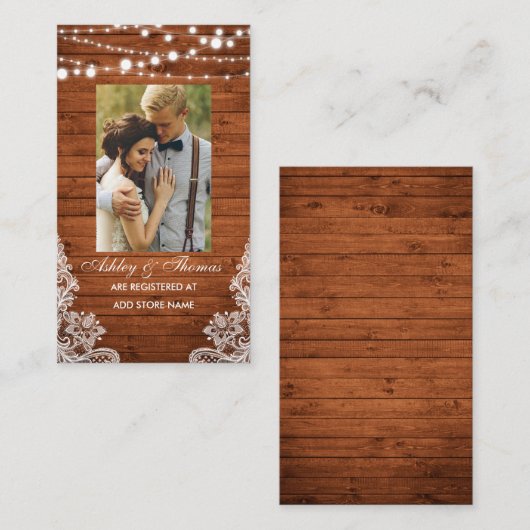 の結婚Wood Photo素朴 Registry挿入カード エンクロージャーカード (正面/裏面)