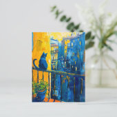 の絵を描のバルコニーの手すりの街を見て ポストカード (スタンド正面)