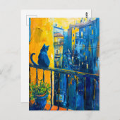 の絵を描のバルコニーの手すりの街を見て ポストカード (正面/裏面)