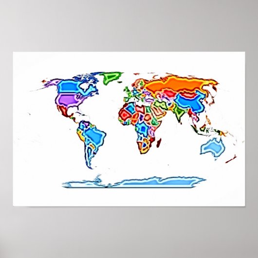 の絵を描スタイルカラー世界地図 ポスター (正面)