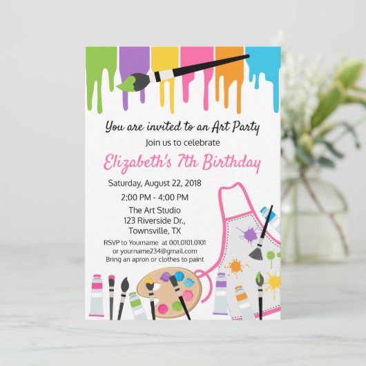 の絵を描パーティー誕生日招待状 招待状 (スタンド正面)