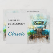 の絵を描旧トラック誕生日招待状 招待状 (正面/裏面)