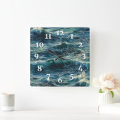 の絵を描海が青く浮く スクエア壁時計 (ホーム)