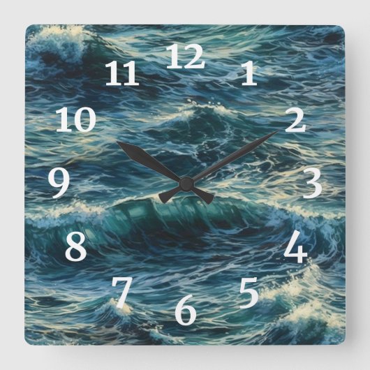 の絵を描海が青く浮く スクエア壁時計 (正面)