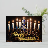 の絵を描（ユダヤ教）メノラーエレガント金ゴールドブルーフォイルホリデー 箔シーズンカード (立ち正面)