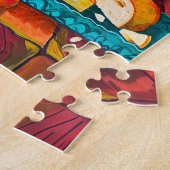 の絵を描Cat on Kitchen Table by Window ジグソーパズル (側面)