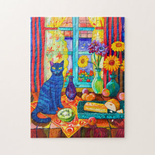 の絵を描Cat on Kitchen Table by Window ジグソーパズル