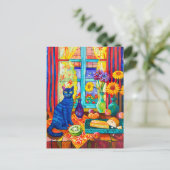 の絵を描Cat on Kitchen Table by Window ポストカード (スタンド正面)