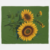 の絵画ひまわり任意の色の背景フリース フリースブランケット (正面(横))