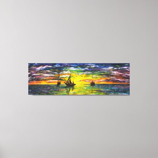 の絵画キャンバス印刷ボートを日没に印刷 キャンバスプリント (正面)