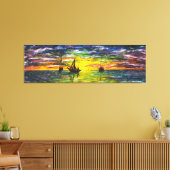 の絵画キャンバス印刷ボートを日没に印刷 キャンバスプリント (インサイチュ (リビング))