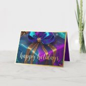 の絵画クリスマスプレゼント紫のティール（緑がかった色）青金ゴールド シーズンカード (正面)