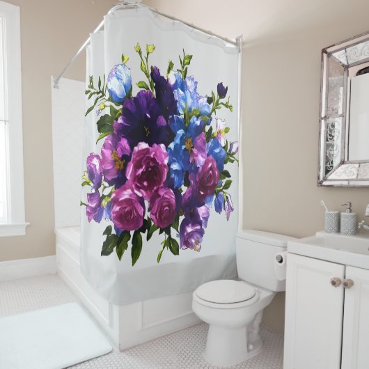 の絵画フローラスプレーの色の背景 シャワーカーテン (インサイチュ)
