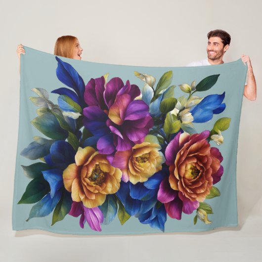 の絵画フローラスプレーの色の背景 フリースブランケット (インサイチュ)