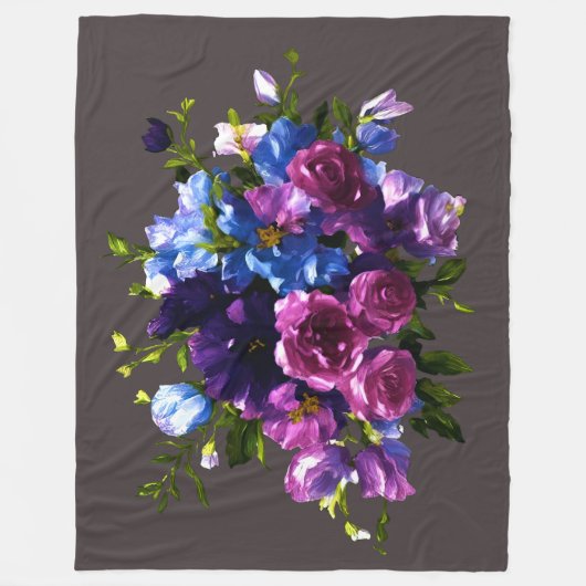 の絵画フローラスプレー任意の色の背景フリース フリースブランケット (正面)