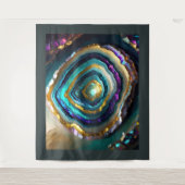 の絵画ブルーパープルアメジストGeode金ゴールド タペストリー (正面)