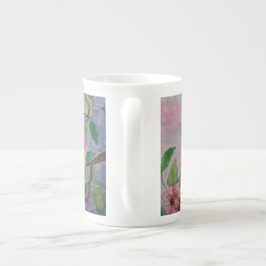 の絵画マグカップ美しい小さなスズメ ボーンチャイナマグカップ (裏面)