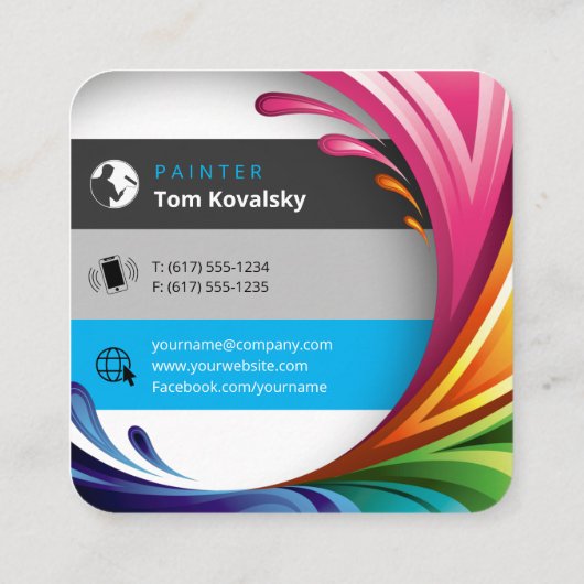 の絵画会社 |プロフェッショナル カラフル スクエア名刺 (裏面)