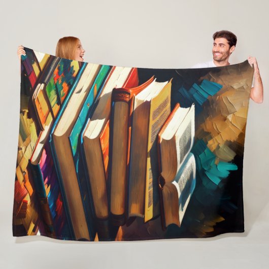 の絵画古い本のスタックCozy読の フリースブランケット (インサイチュ)