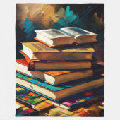 の絵画古い本のスタックCozy読の フリースブランケット (正面)