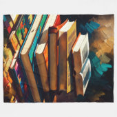 の絵画古い本のスタックCozy読の フリースブランケット (正面(横))