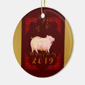 の絵画竹中国の枠ピグ年2019 RoundO セラミックオーナメント (左)