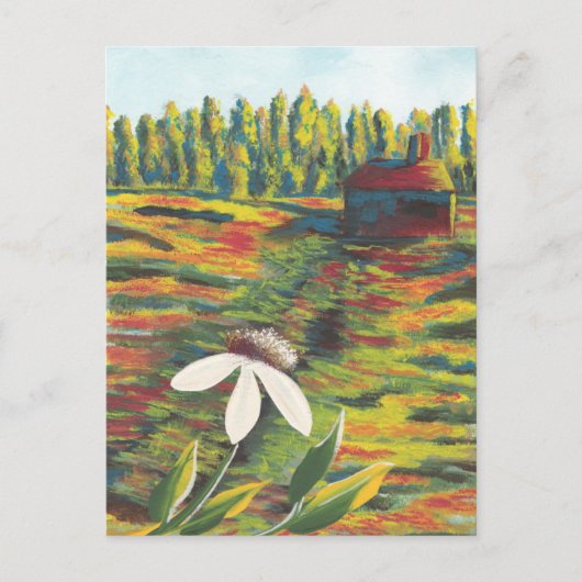 の絵画花の牧草地&シャック ポストカード (正面)