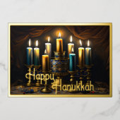 の絵画（ユダヤ教）メノラーエレガント金ゴールド青 箔シーズンカード (正面)