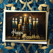 の絵画（ユダヤ教）メノラーエレガント金ゴールド青 箔シーズンカード