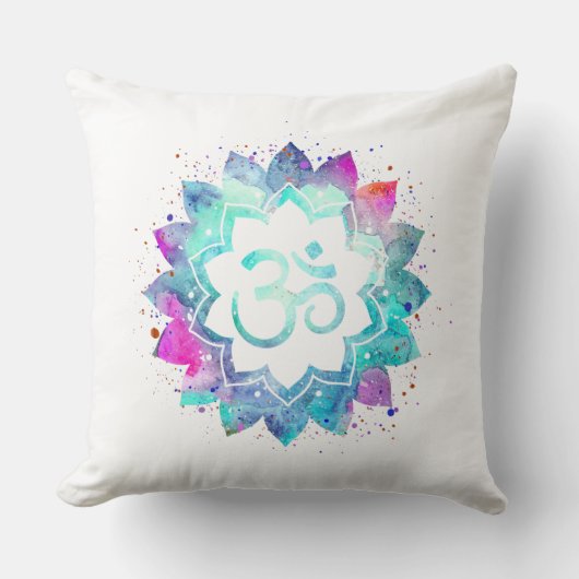 *~*の綿Omの記号の水彩画のはす曼荼羅 クッション (正面)