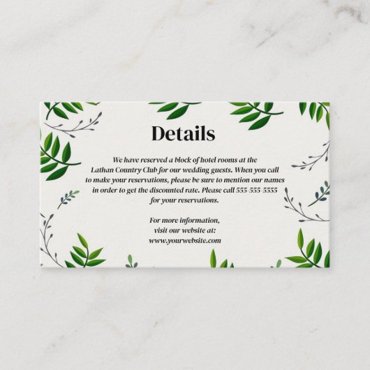 の編集可能な濃葉色の緑の詳細結婚 エンクロージャーカード (正面)