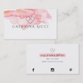 ★の美しいピンクの水彩画のハートのロゴ 名刺 (正面/裏面)