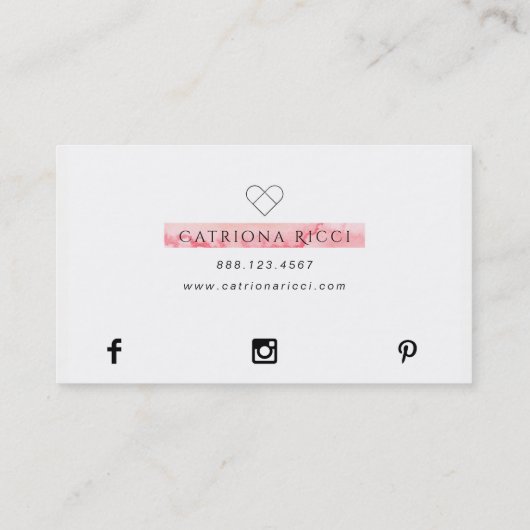 ★の美しいピンクの水彩画のハートのロゴ 名刺 (裏面)