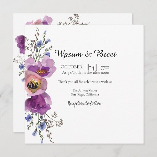 の美結婚しいフローラスクアカードテンプレートベクトル 招待状 (正面/裏面)