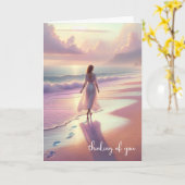 の考えあなたの女性の歩くのビーチ カード (黄色い花)