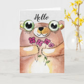 の考えるお湯の色のクマの花束 カード (黄色い花)