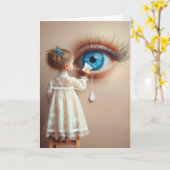 の考え小さな女の子涙を拭く遠くに カード (黄色い花)