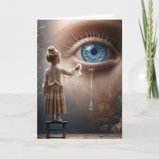 の考え小さな女の子涙を拭く遠くに カード (正面)